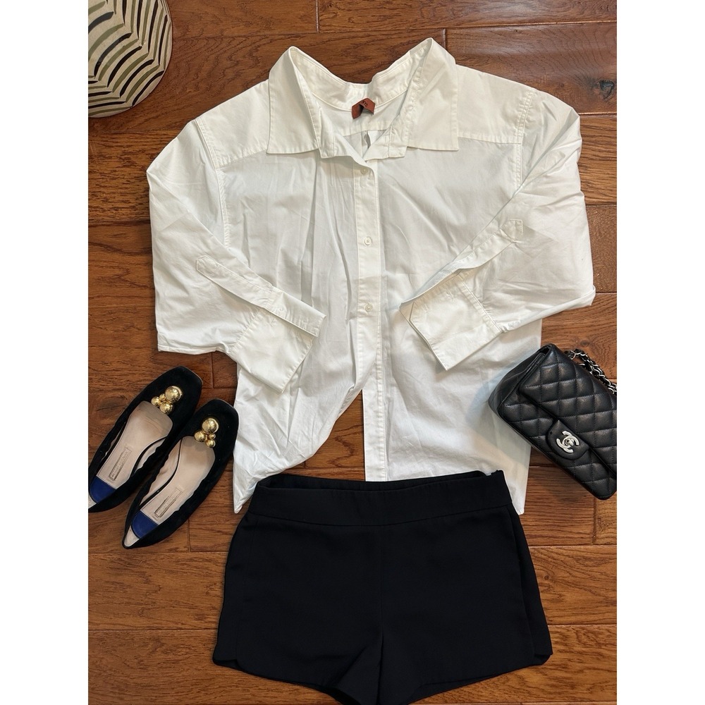 ALIX NYC Womens Size S White 100% Cotton Elastic Back Cropped Shirt Made in USA